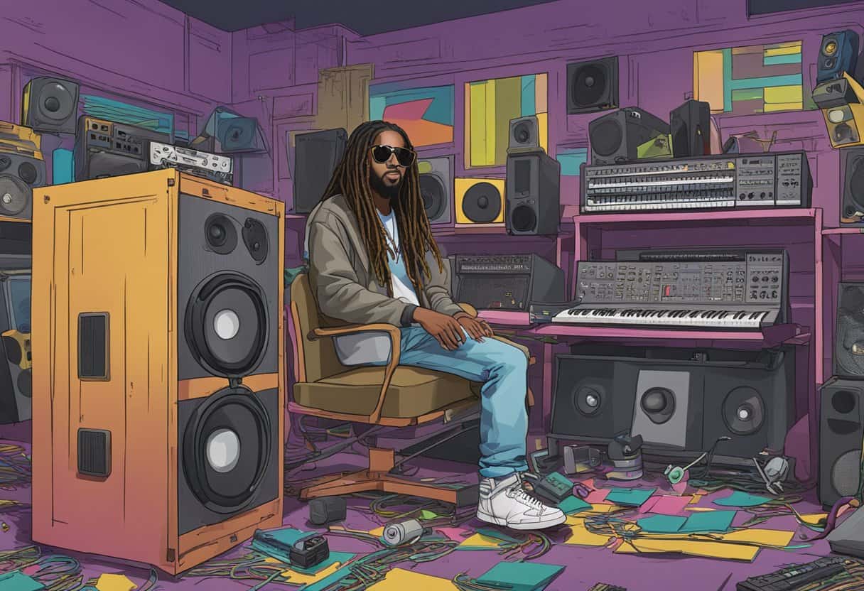 Lil Jon's disappearance, surrounded by abandoned music equipment and a deserted stage