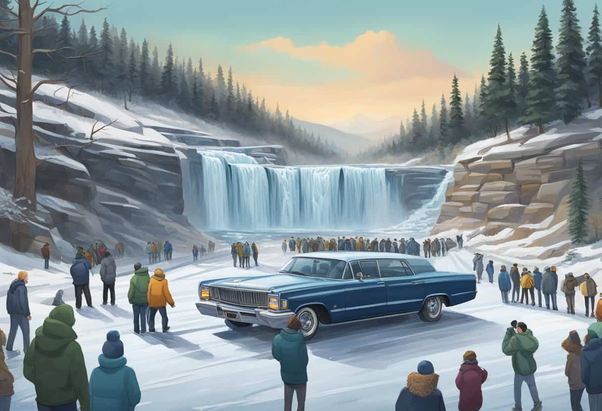 Chummy falls on icy road, surrounded by concerned onlookers