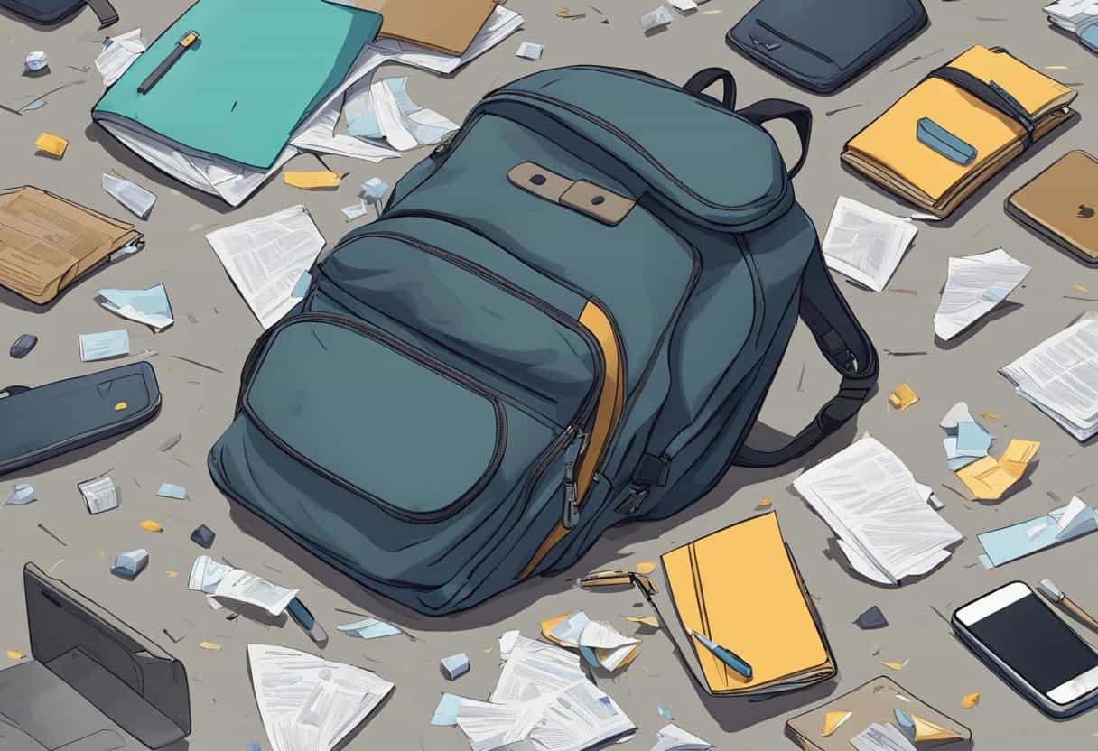 Brandon's backpack lay open, its contents spilled on the ground. A shattered phone and scattered papers hinted at a struggle