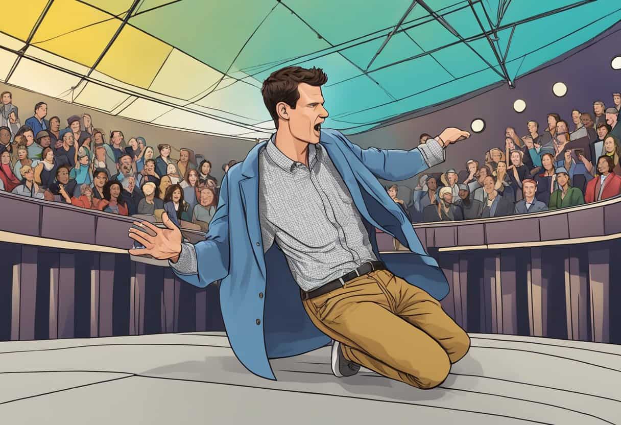 Daniel Tosh falls off a stage during a stand-up performance